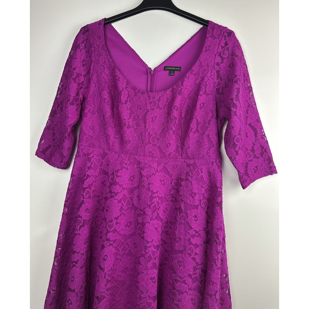 Lane Bryant Floral Lace Fit & Flare Dress A-Line Magenta Overlay Plus Size 18 - Picture 3 of 14